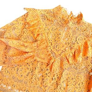 Golden Yellow‎ Sheer Floral Lace Blouse Victorian Romantic Boho Festival Top MED